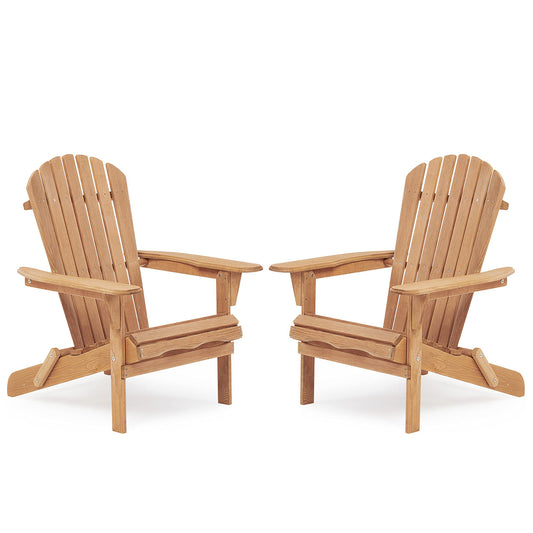 Wooden Outdoor Folding Adirondack Chair Set of 2, Cedar Material, Honey Brown, Space-Saving Design