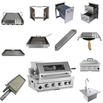 Built-in Outdoor Kitchen 32 inch LPG Gas Grill 60000 BTU Stainless Steel Four burners Grill with Infrared Rear Bunrer and Door and Drawer Combo and Drop in Stainless Steel 304# Sink with BBQ Tool Set