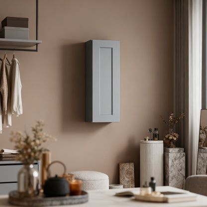 Dark Gray Solid Wood Single Door Wall Cabinet 1 Door and 2 Shelves for Kitchen Storage, Bathroom Storage, Laundry,Adjustable Shelves Ready to Assemble(15'W×12'D×36'H)