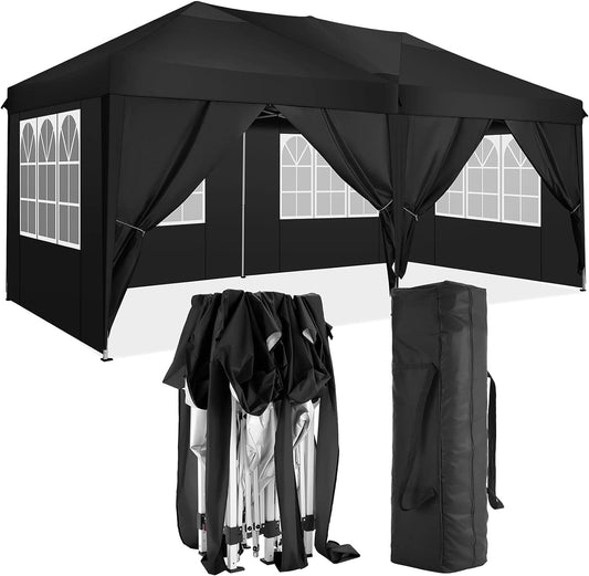 10'x20' Folding Canopy with 6 Removable Sidewalls Outdoor Event Shelter UPF 50+ Gazebo Portable Tents for Parties Beach Camping Wedding EZ Pop Up Canopy with Carry Bag (Old Sku: W2185P191608)