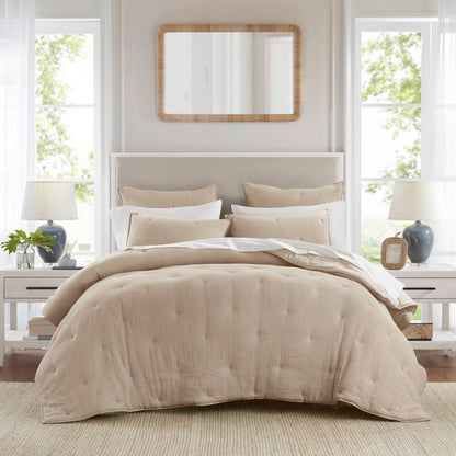 3-Piece King Cotton Gauze  Embroidered Quilt Set,Taupe