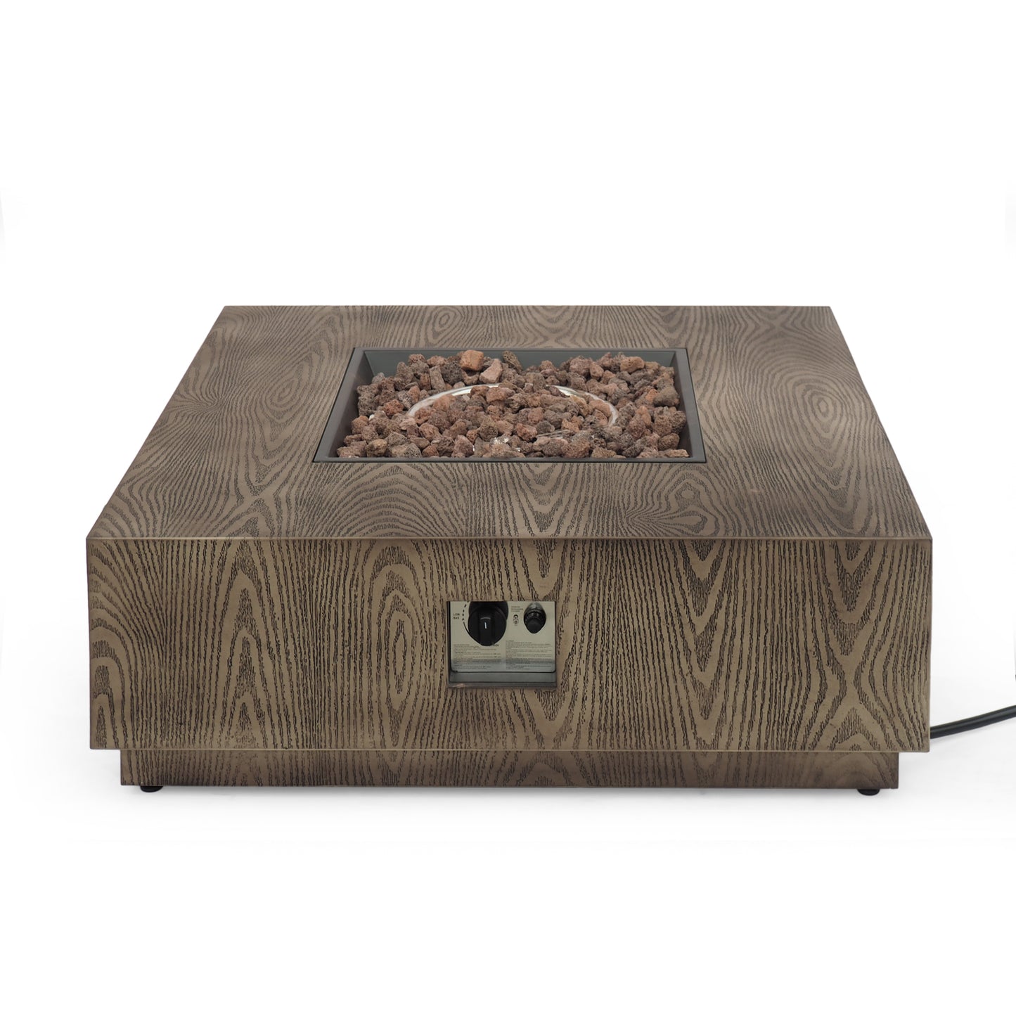 Wellington Square Iron Fire Pit with Wood Pattern Design and 50,000 BTU Output