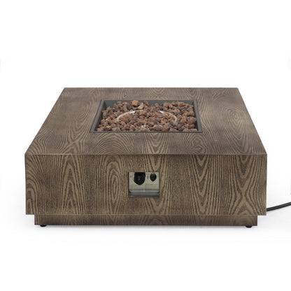 Wellington Square Iron Fire Pit with Wood Pattern Design and 50,000 BTU Output
