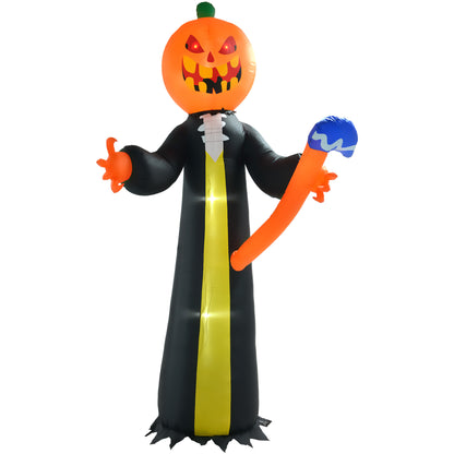 Outsunny 10ft Inflatable Halloween Pumpkin Head Ghost with Hammer, Blow Up Halloween Decoration Outdoor LED Yard Display, Waterproof
