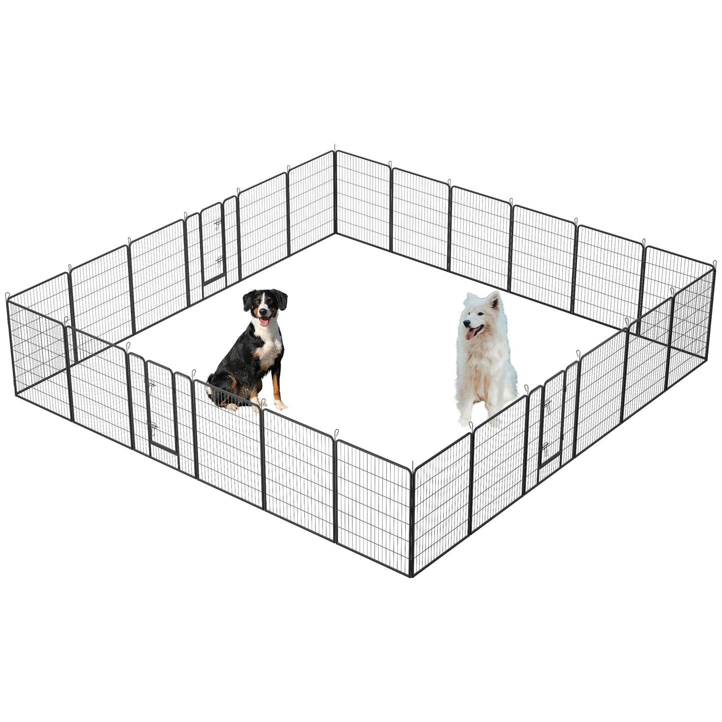 Dog Playpen Foldable 24 Panels with Lockable Door for Outdoor Use, Black Metal 40' Height Pet Enclosure