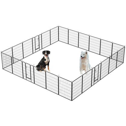 Dog Playpen Foldable 24 Panels with Lockable Door for Outdoor Use, Black Metal 40' Height Pet Enclosure