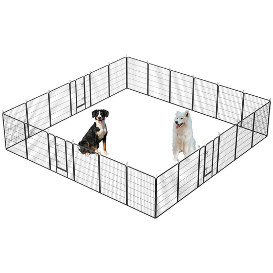 Dog Playpen Foldable 24 Panels with Lockable Door for Outdoor Use, Black Metal 40' Height Pet Enclosure