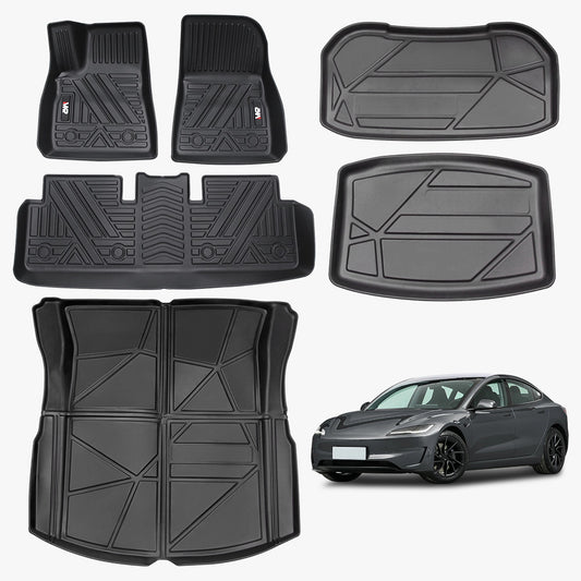 Odorless TPE Floor Mat for Tesla Model 3 2023-2025  6 PCS Waterproof Duty-Proof Fully Surrounded Floor Liner Protection Foot Pad
