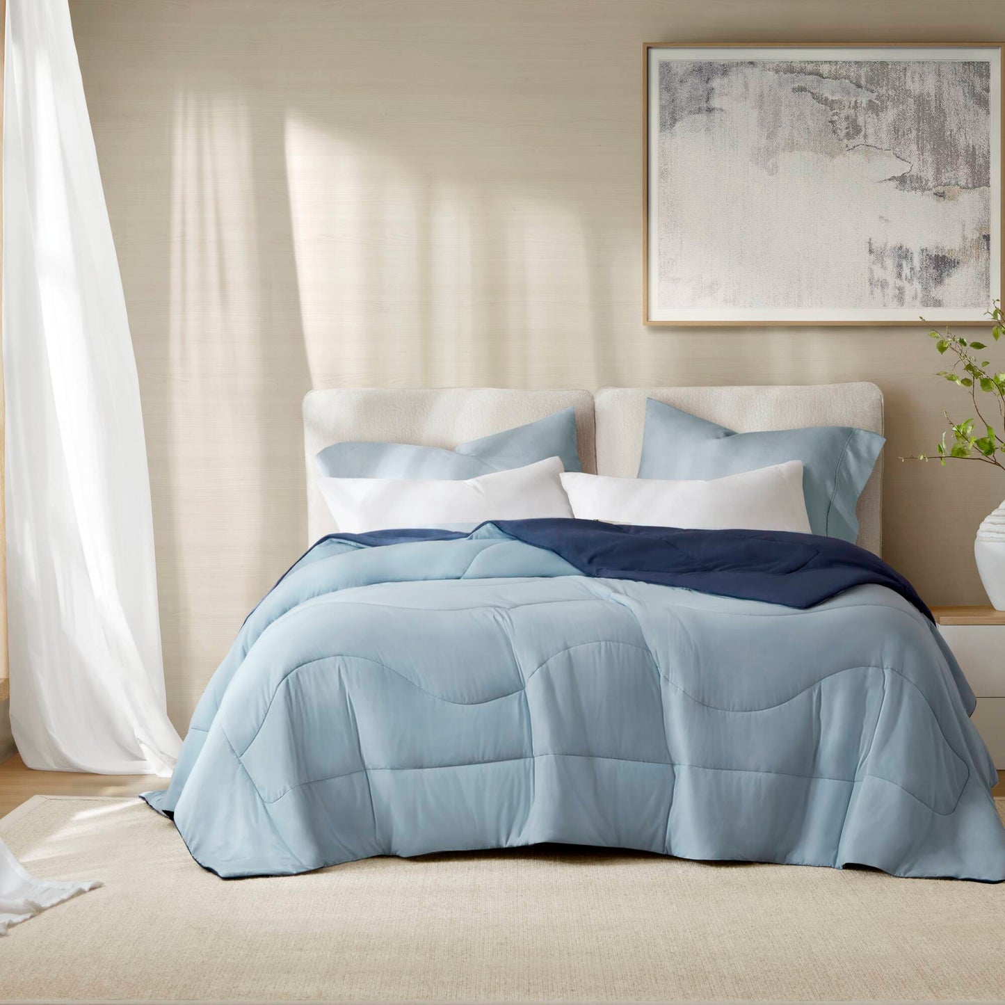 1-Piece Full/Queen Reversible Tencel Comforter Blanket,Blue