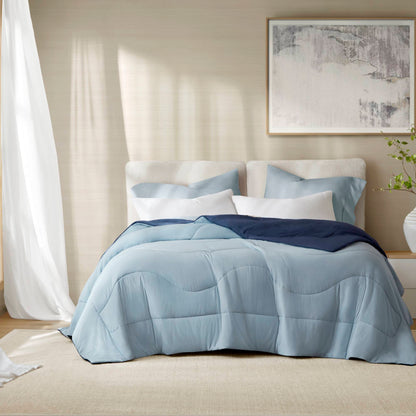 1-Piece Full/Queen Reversible Tencel Comforter Blanket,Blue