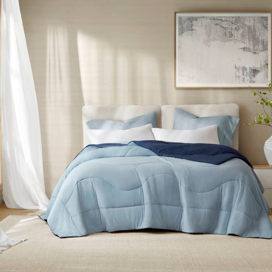 1-Piece Full/Queen Reversible Tencel Comforter Blanket,Blue