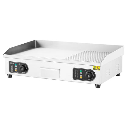 Commercial Electric Griddle, 2800W Countertop Half-Flat Top Grill, 122℉-572℉ Adjustable Temp, 28.74x15.75x0.39in Stainless Steel Griddle Grill with 2 Shovels and 2 Brushes for Home or Restaurant