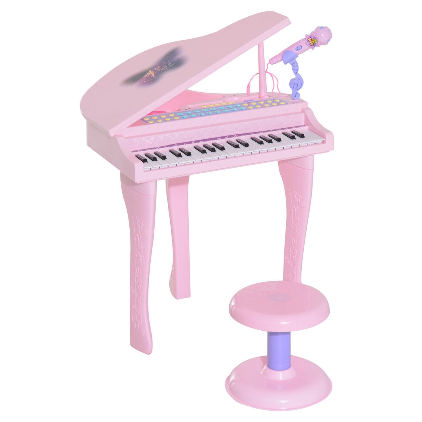 Qaba 37-Key Kids Toy Keyboard Piano Musical Electronic Instrument Grand Piano with Microphone, Stool, MP3, U-Disk, Lights for 3-6 Years, Pink