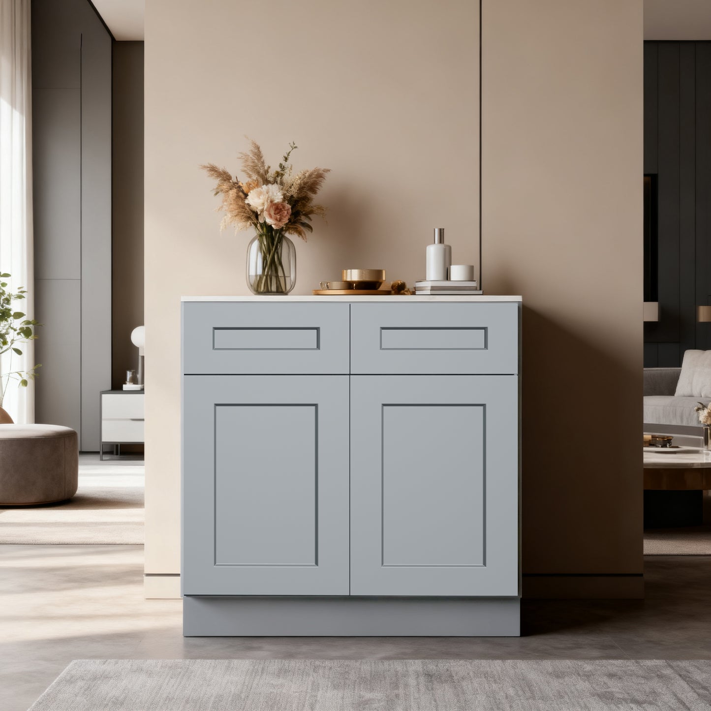 Dark Gray Shaker Solid Wood Double Doors Base Cabinet,for Kitchen, Laundry,and Bathroom Storage Adjustable Shelves Ready to Assemble (33' Wx34.5 Hx24 D)