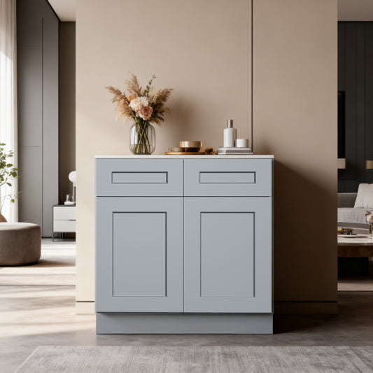 Dark Gray Shaker Solid Wood Double Doors Base Cabinet,for Kitchen, Laundry,and Bathroom Storage Adjustable Shelves Ready to Assemble (33' Wx34.5 Hx24 D)