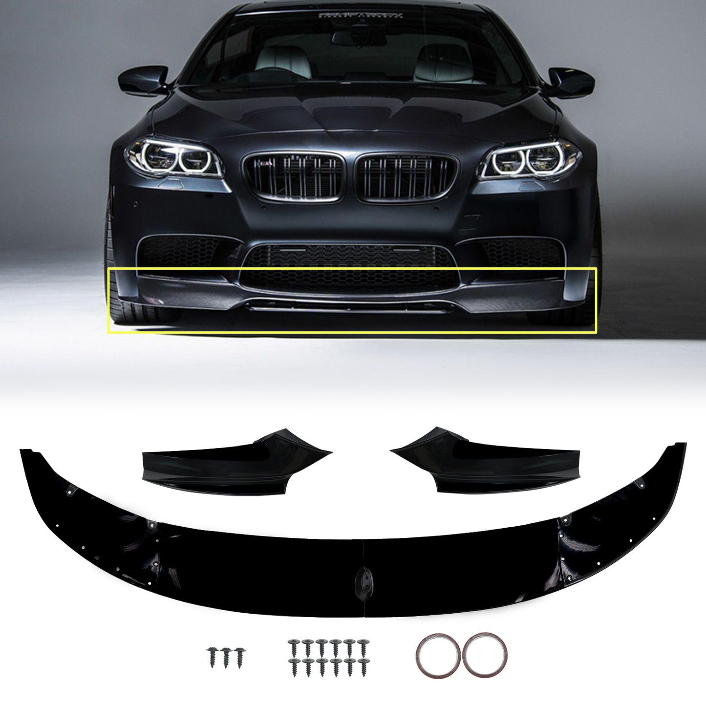 For BMW F10 F11 M Sport 2011-2016 Front Bumper Spoiler Splitter Lip Glossy Black