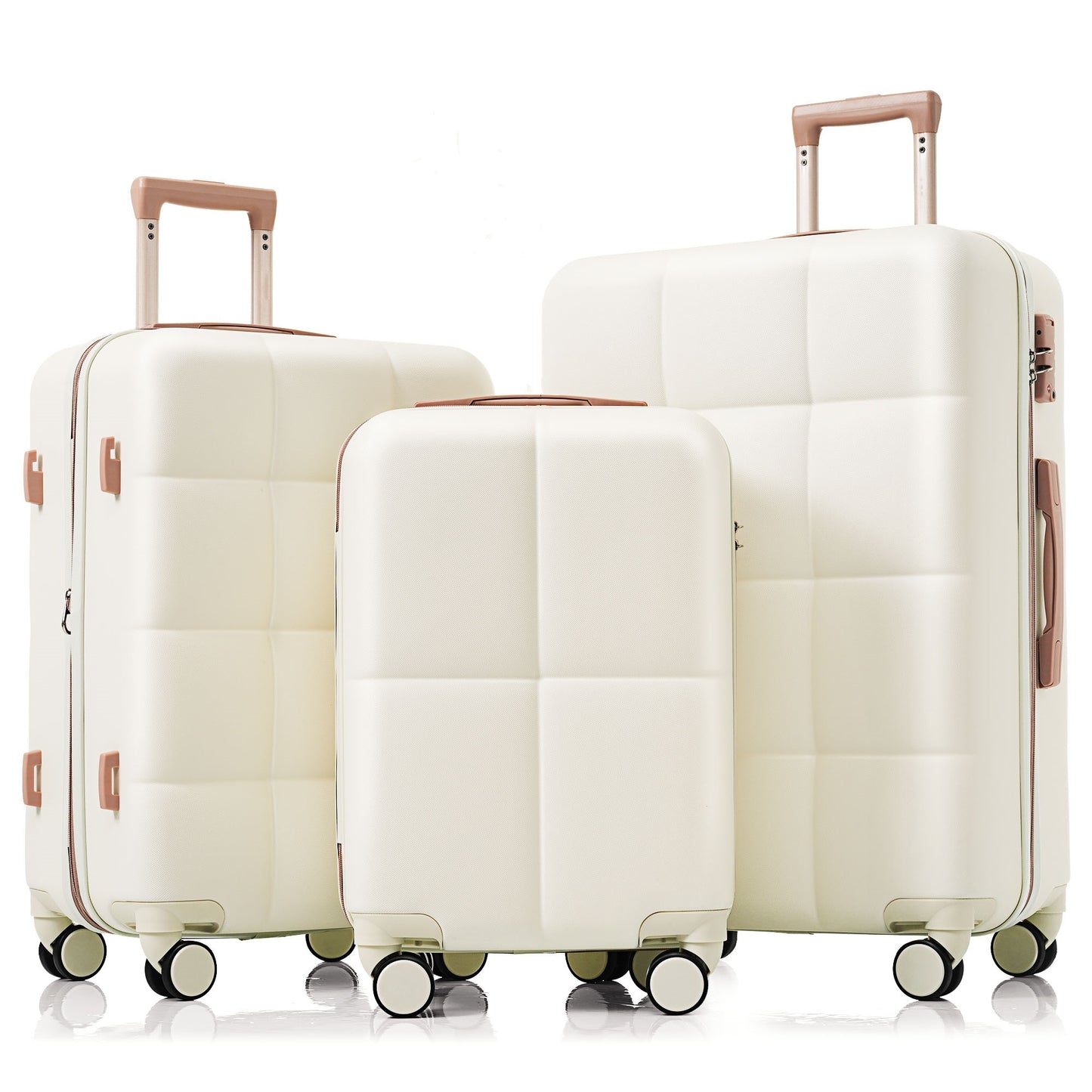 Luggage Set of 3, Airline Certified Carry-on Luggage with Cup Holder, ABS Hard Shell Luggage with Spinner Wheels, white