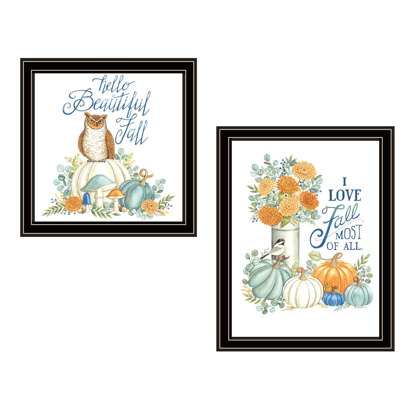 Trendy Decor 4U 2- Piece Vignette I Love Fall Most of All Black Framed Wall Art for Living Room, Bedroom Wall Art Print for Home Decor by Deb Strain