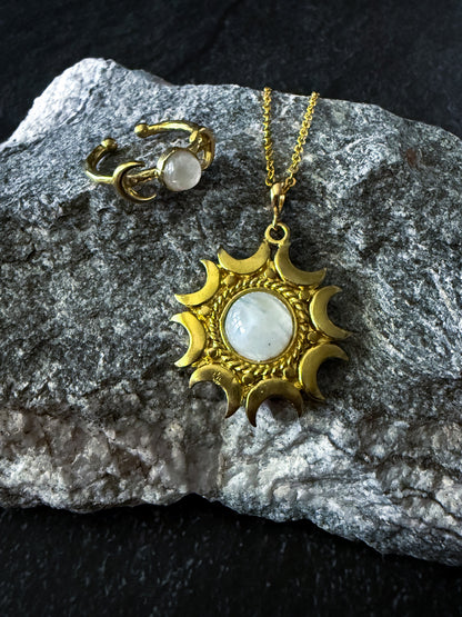 Lunar Witch Jewelry Set With Rainbow Moonstone