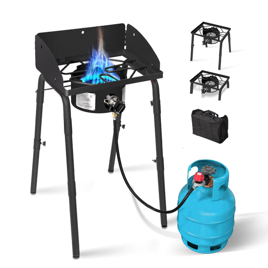 One Burner Outdoor Portable Camping Gas Stove with Removable Legs, Portable Bag and Windshield, Camping Stove Propane for Cooking, CSA Certified, Outdoor Propane Burner