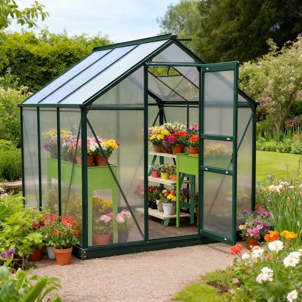 Greenhouse 6' x 6'' for Outdoors, Polycarbonate Greenhouse Aluminum Walk-in Green Houses