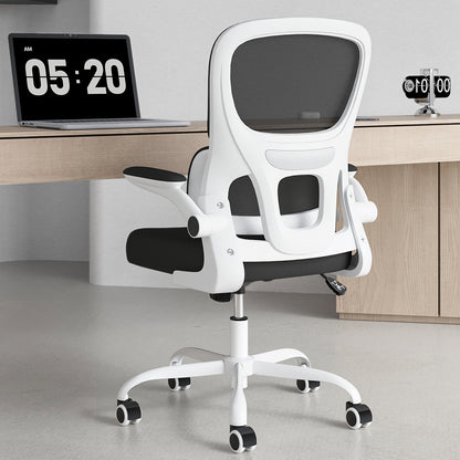 Soohow Office Chair, Mesh Ergonomic Office Chair with Lumbar Support, Comfy Computer Desk Chair with Flip Armrest Rolling Wheels for Home Study Room Office, White & Black