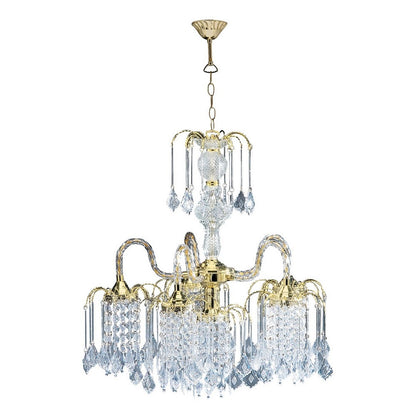 25' Tall Metal Chandelier with Polished Brass Finish and Crystal Accents