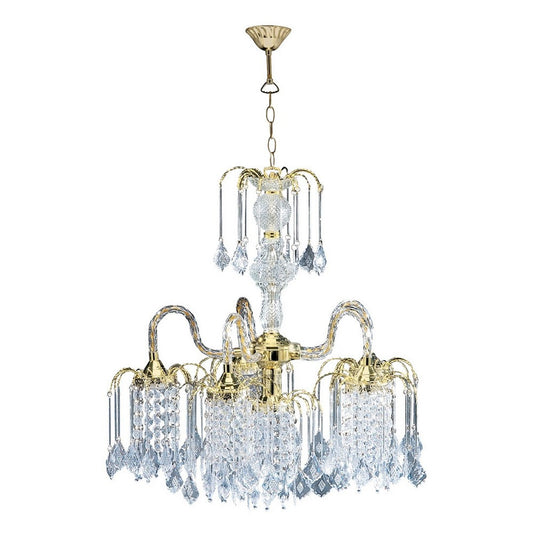 25' Tall Metal Chandelier with Polished Brass Finish and Crystal Accents