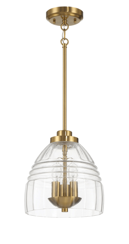 Ember Three Candle Lights Chain Pendant With Clear Glass - Satin Brass