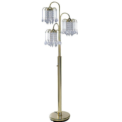 63' Tall Metal Floor Lamp with Brass Finish, Crystal Chandelier design
