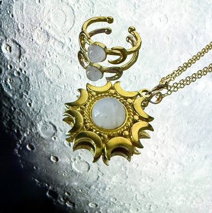 Lunar Witch Jewelry Set With Rainbow Moonstone