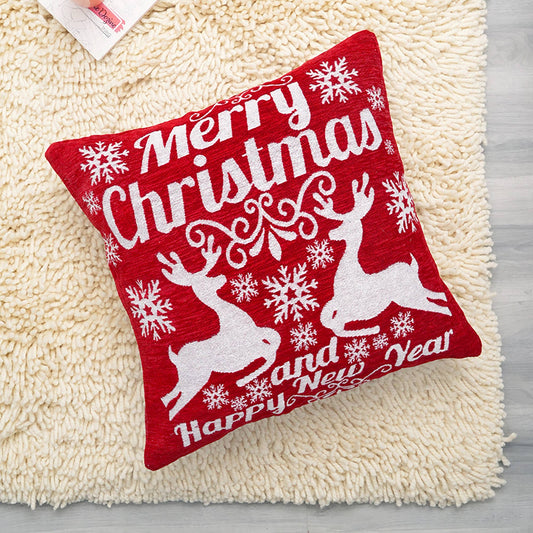 Merry Christmas Cheer Jacquard Machine Woven Throw Pillow-24X24'