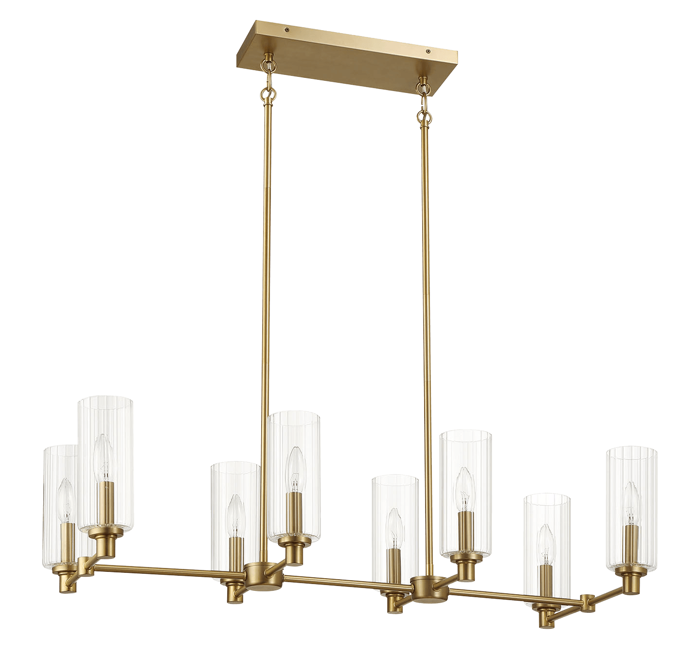 Willow Eight Lights Island With Clear Ribbed Glass Pendant Lamp - Satin Brass