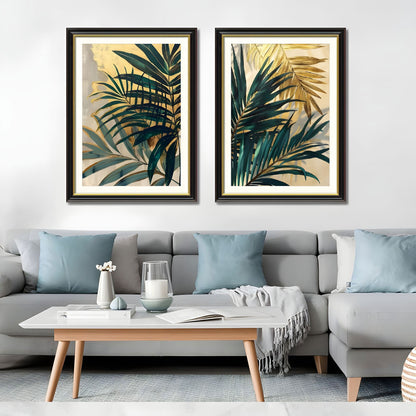 Set of 2 Tropical Palm Leaf Framed Wall Art – Replaceable Canvas Prints with Solid Wood Picture Frames, Modern Botanical Wall Decor for Living Room and Bedroom 24x32 inches