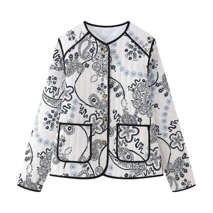 Women's Quilted Jacket White Black Printed BYMANYC ® New York CONTEMPORARY ELEGANT BOHO OUTERWEAR - New Collection