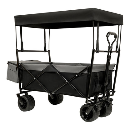 480Lbs Collapsible Wagon with Canopy,Wagon Stroller with 7' All-Terrain Wheels, Lightweight Foldable Wagon, Large Capacity for Camping, Shopping, Sports, and Garden Use,black with mosquito net