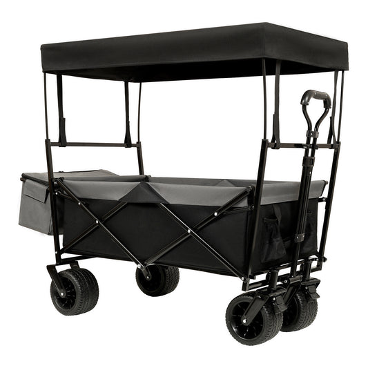 480Lbs Collapsible Wagon with Canopy,Wagon Stroller with 7' All-Terrain Wheels, Lightweight Foldable Wagon, Large Capacity for Camping, Shopping, Sports, and Garden Use,black with mosquito net