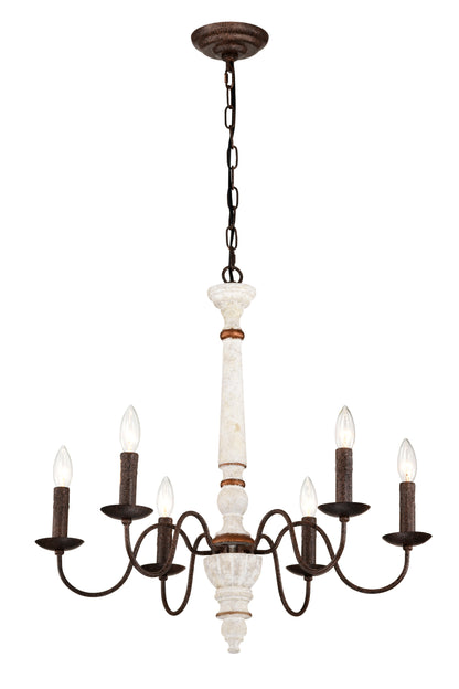 Retro white and Rust Color Chandelier With Light Fixture 6 Light (E12 NO include Bulb)  Pendant Light Fixtures for Dining Room, Lobby, Kitchen, Bedroom, Living Room, Conference Room, Home Office