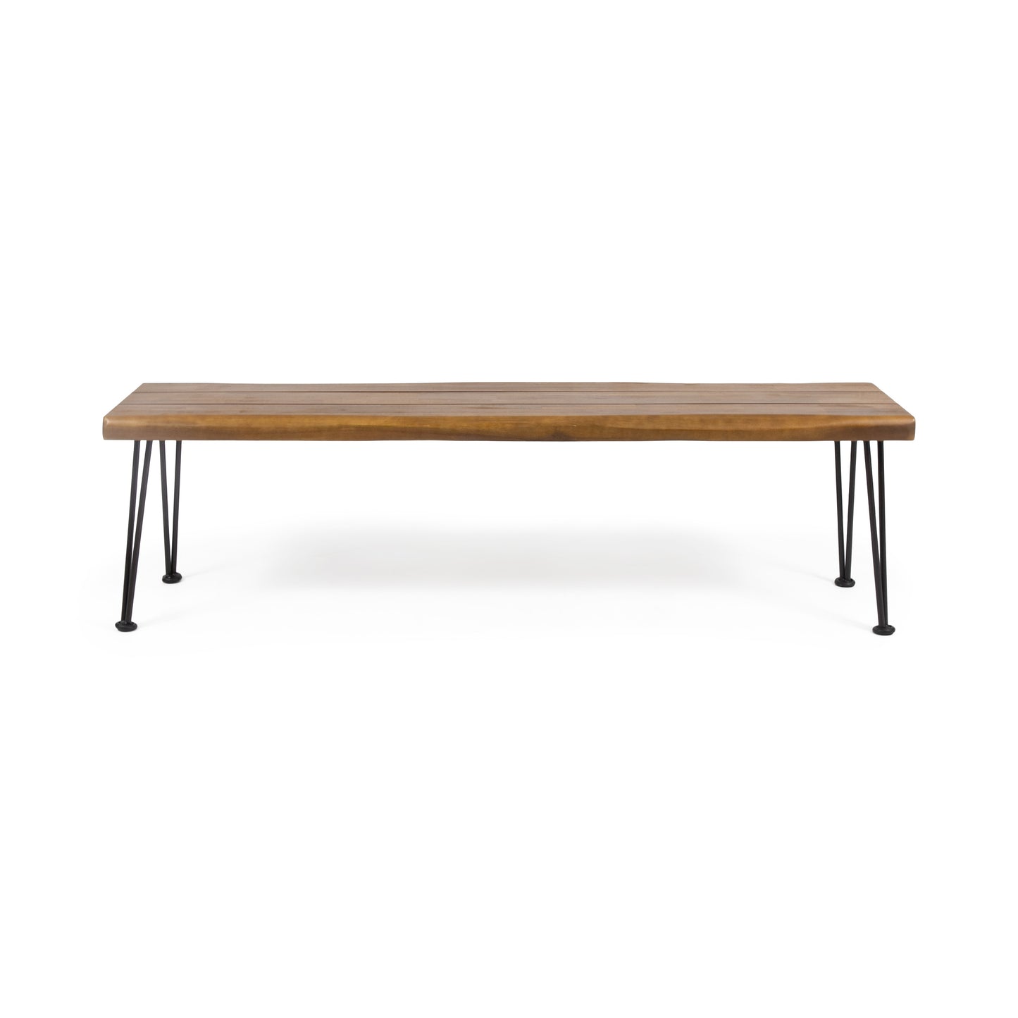 Zion Industrial Wood and Metal Rectangular Bench with Faux Live Edge Design in Teak Finish