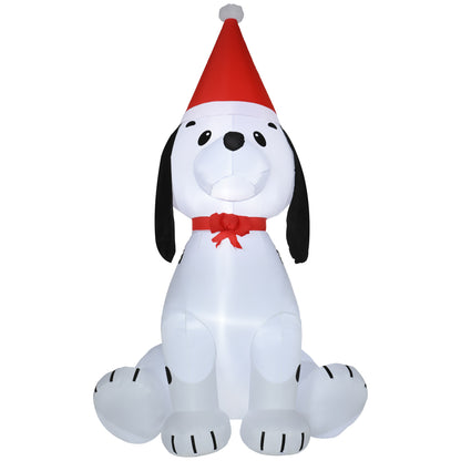 HOMCOM 6ft Christmas Inflatables Outdoor Decorations Puppy Dog Wearing a Santa Hat, Blow-Up Yard Christmas Decor with LED Lights Display