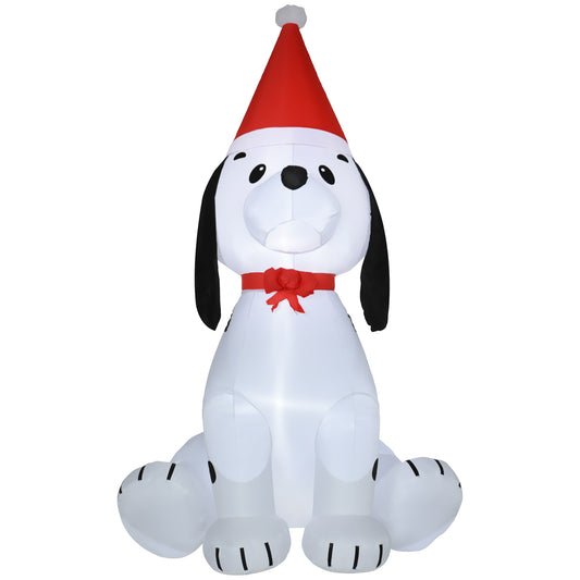 HOMCOM 6ft Christmas Inflatables Outdoor Decorations Puppy Dog Wearing a Santa Hat, Blow-Up Yard Christmas Decor with LED Lights Display