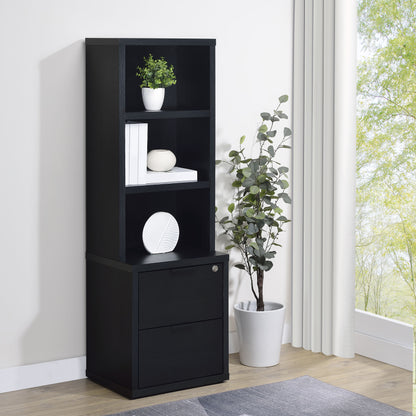 Geary Black 3-shelf Bookcase USB and Lockable Drawer