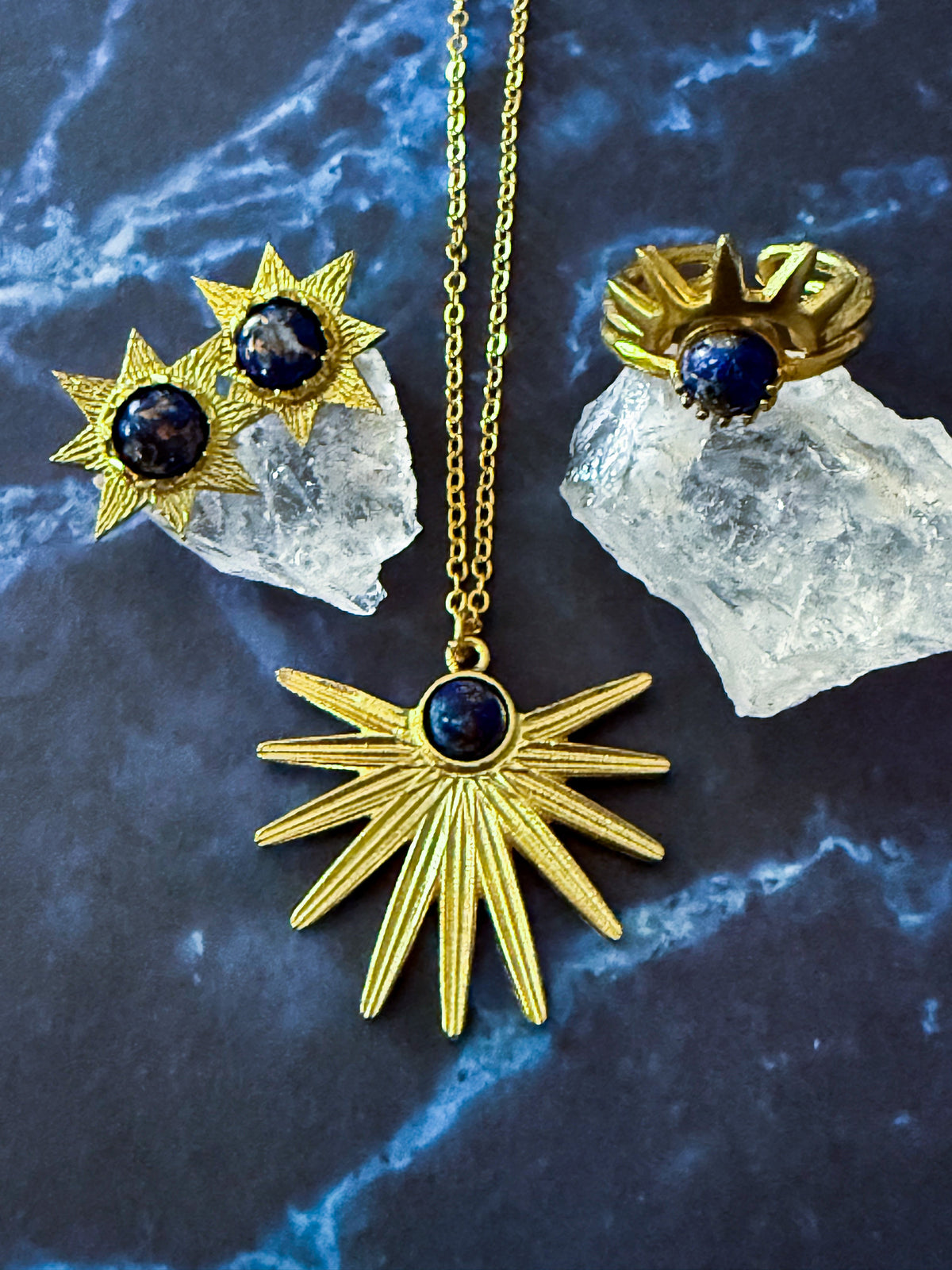 Dark Before Dawn Sunburst Jewelry Set With Copper Lapis Lazuli