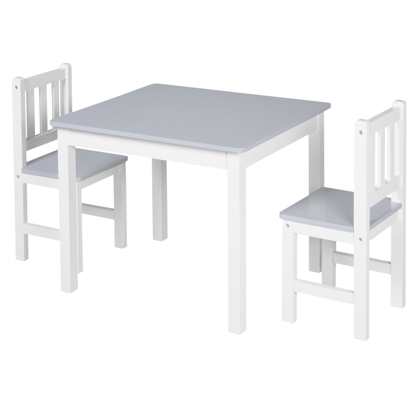 Qaba Kids 3 Piece Table and Chair Set Ideal for Arts, Meals, Lightweight Wooden Homework Activity Center, Toddlers Age 3+, Grey