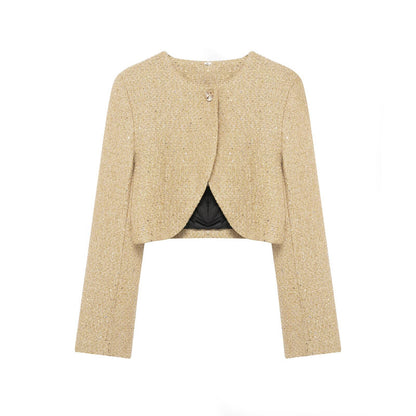 Women's Jacket Gold Tweed Cropped BYMANYC ® New York SOHO METALLIC TWEED CROPPED BLAZER - New Collection