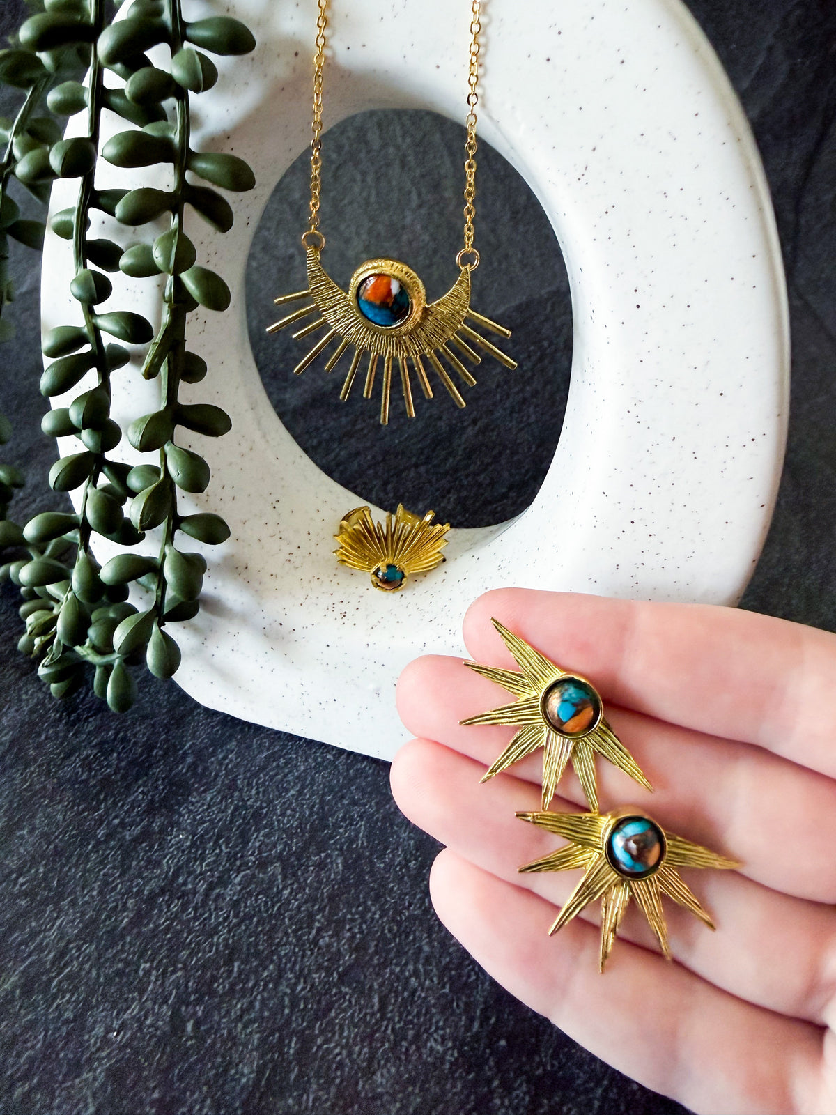 Sun Goddess Jewelry Set With Copper Oyster Turquoise