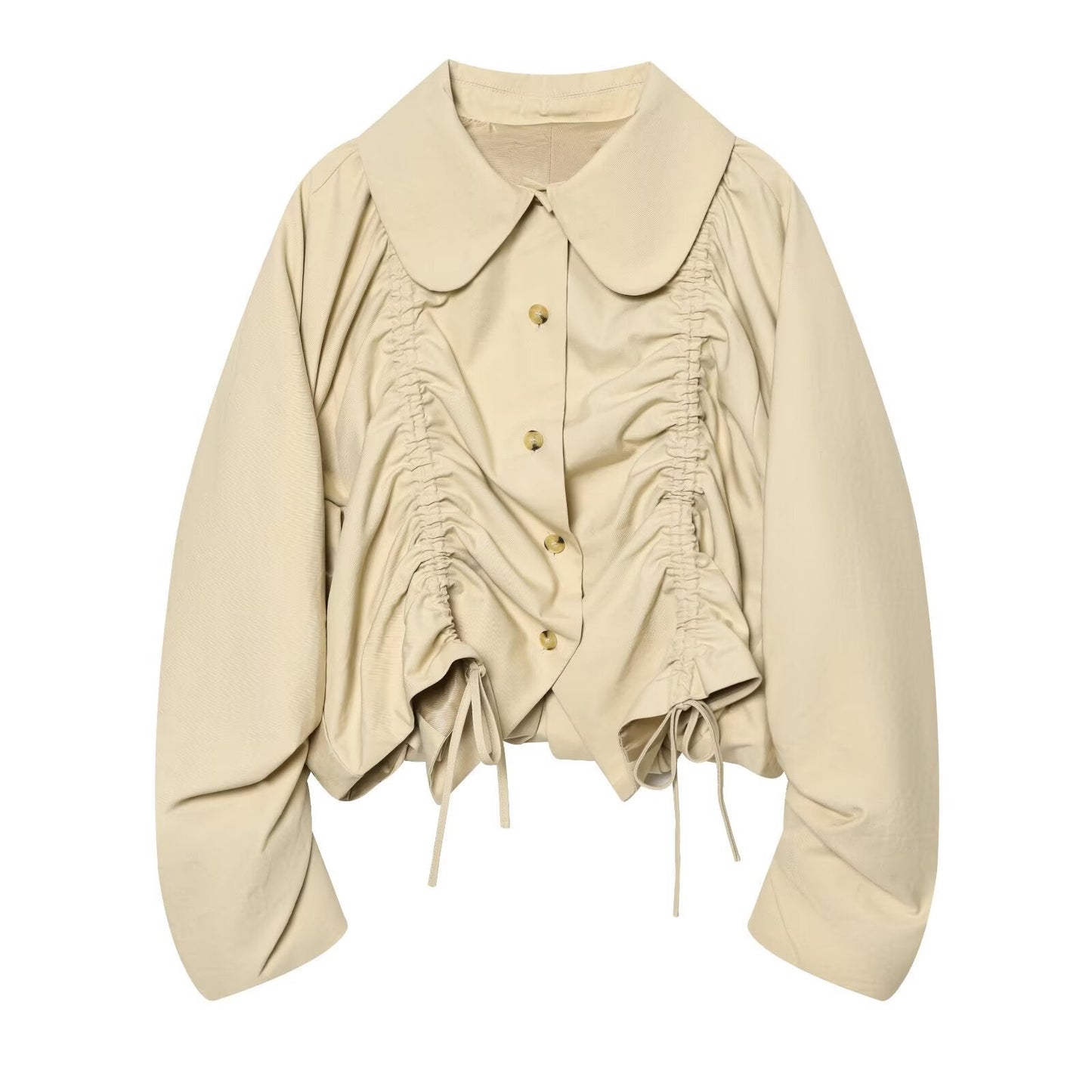 Women's Jacket Beige Peter Pan Collar BYMANYC ® New York SOHO RUCHED DRAWSTRING SHORT JACKET - New Collection