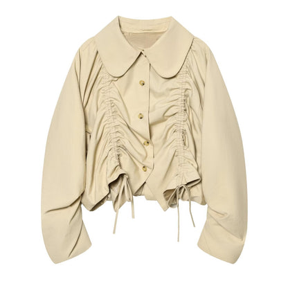 Women's Jacket Beige Peter Pan Collar BYMANYC ® New York SOHO RUCHED DRAWSTRING SHORT JACKET - New Collection