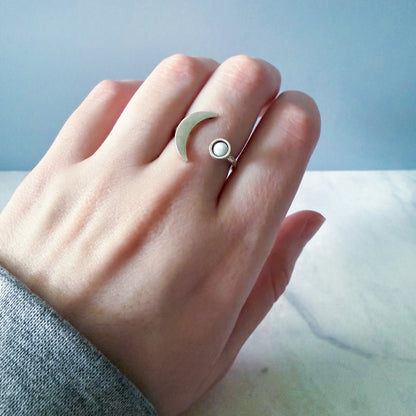 Crescent Moon Birthstone Ring