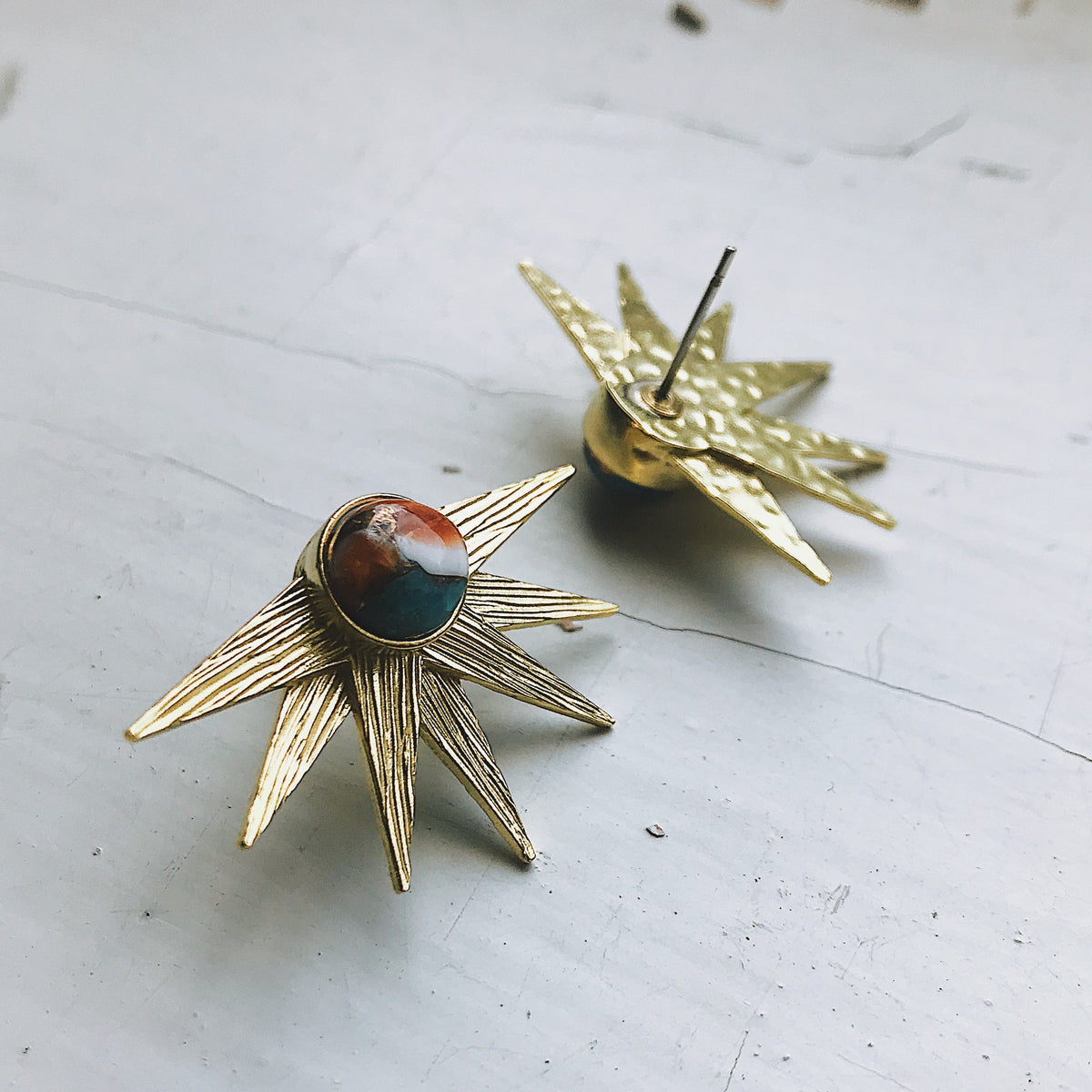 Sun Goddess Earrings With Copper Oyster Turquoise